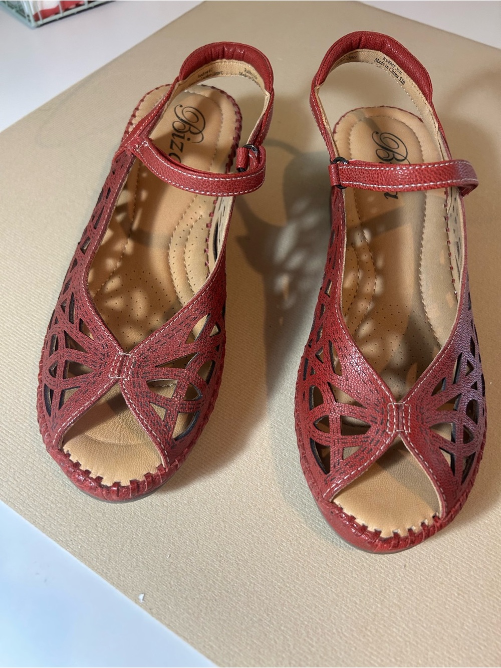 Biza Women's Red Laser-Cut Slingback Sandals